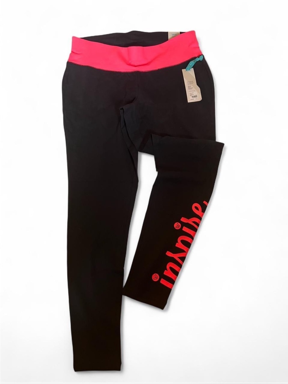 Livi Active Black Leggings with Bright Pink Waistband size 14/16